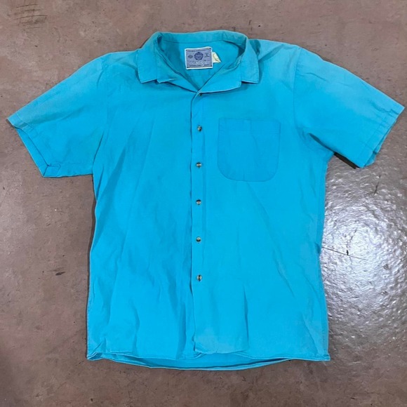 Wrangler Other - Vintage 90s Turquoise‎ Blue Short Sleeve Star Patch Button Up